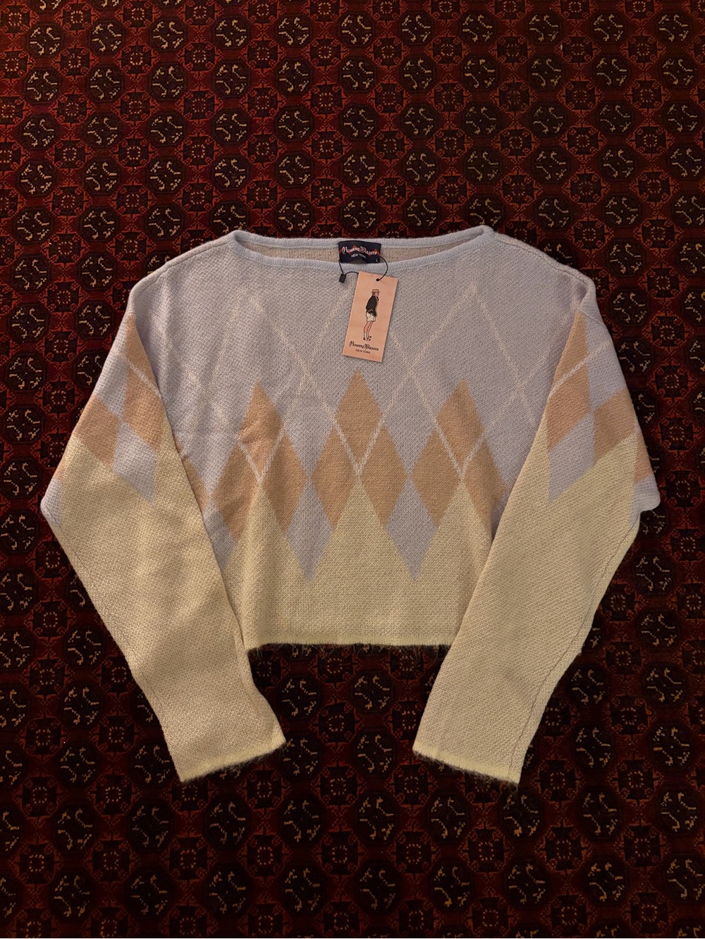 Rowing Blazers argyle long-sleeve top in a light blue and yellow knit design
